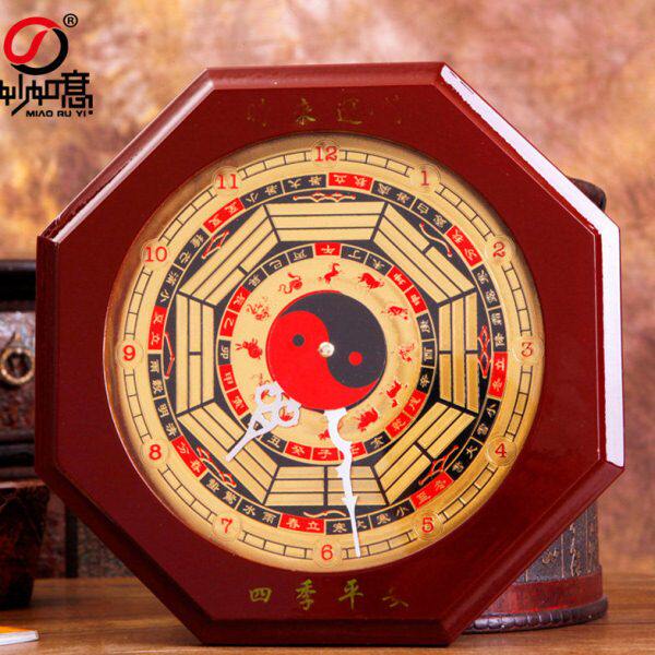 妙如意 桃木八卦钟挂件四季平安钟表生肖钟静音挂钟时钟家居饰品