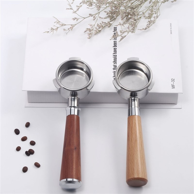 铂富咖啡机8系改装实木手柄 54mm三耳不锈钢单层滤网咖啡无底手柄