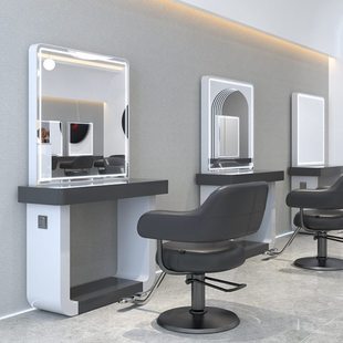 新款理发店镜台发廊专用美发店剪发镜子单双面烫染区网红一体桌子