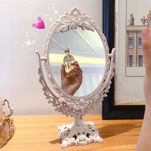 镜子桌面化妆镜轻奢高级主卧法式高端女生宿舍生日礼物台式不带灯