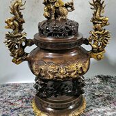 紫铜鎏金乾隆御制款 龙耳狮盖熏炉 威武霸气·皇室专用