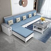 实木沙发组合白色中式 木加布艺沙发储物冬夏两用贵妃客厅储物家俱