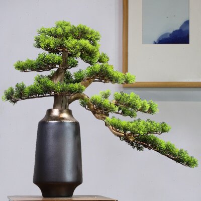 新中式陶瓷禅意花瓶插花干花 迎客松盆景绿植艺术装饰品创意客厅