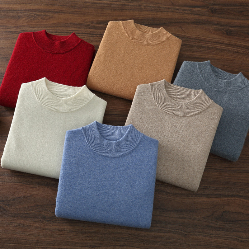 一线成衣半高领羊绒衫男100%纯羊绒加厚毛衣针织打底衫套头羊毛衫