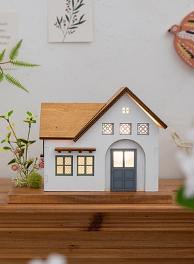 阿楹 美式复古木屋工艺品 创意小夜灯摆件钢琴法式儿童房装饰礼物