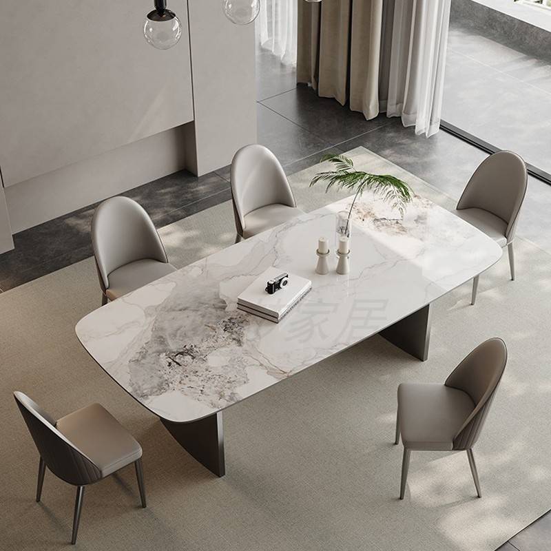 意式极简岩板设计师餐桌长方形家用轻奢高端不锈钢简约现代小户型