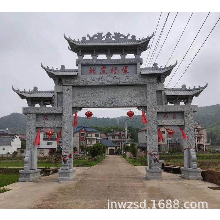 村庄青石楼门雕刻厂墓园青石牌楼牌门多少钱仿古石楼图片