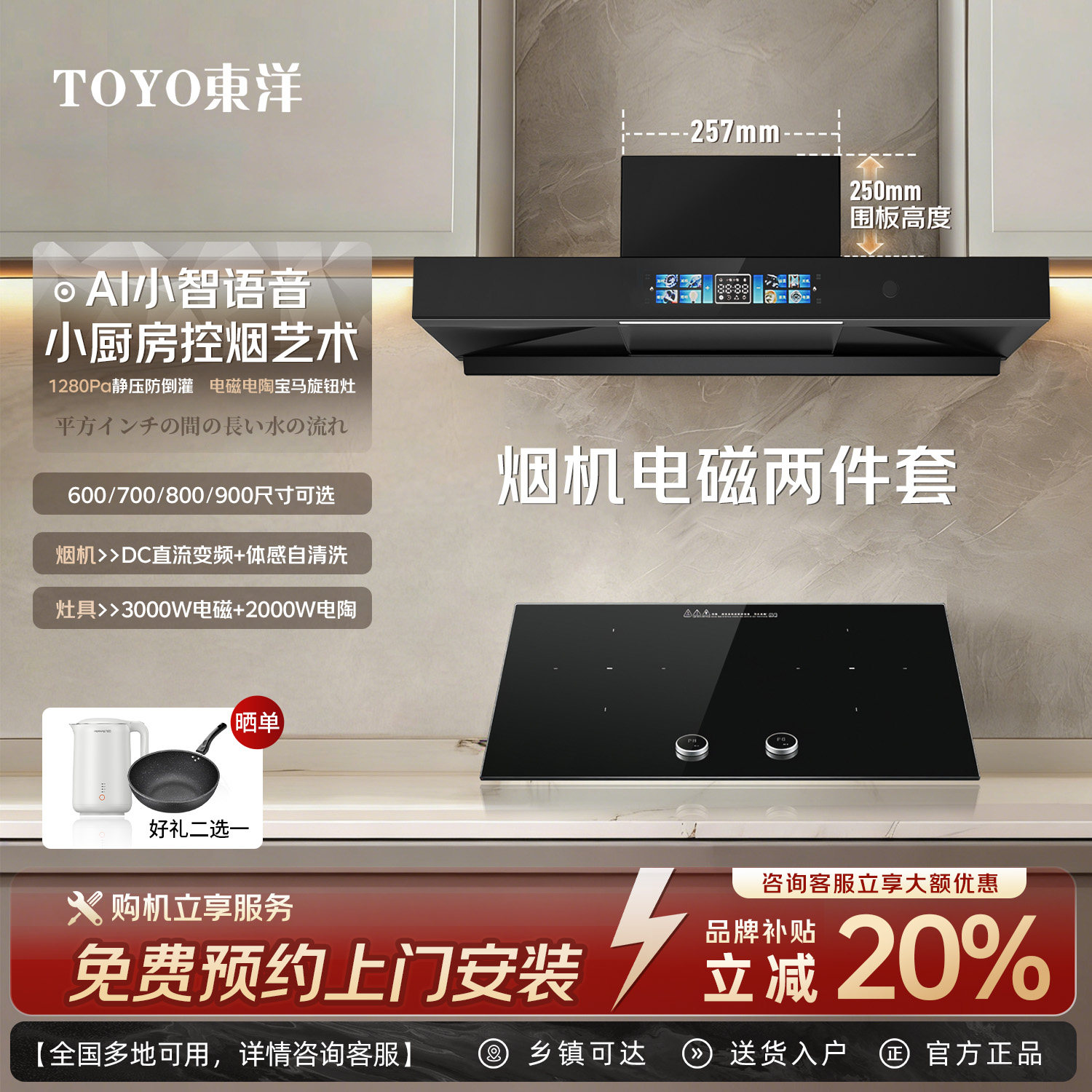 TOYO東洋(日本)油烟机家用顶吸抽烟机小尺寸吸烟机纯电烟灶套装