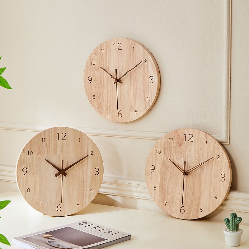北欧现代b实木钟表时钟简约客厅挂墙家用挂表打孔创意静音艺术挂
