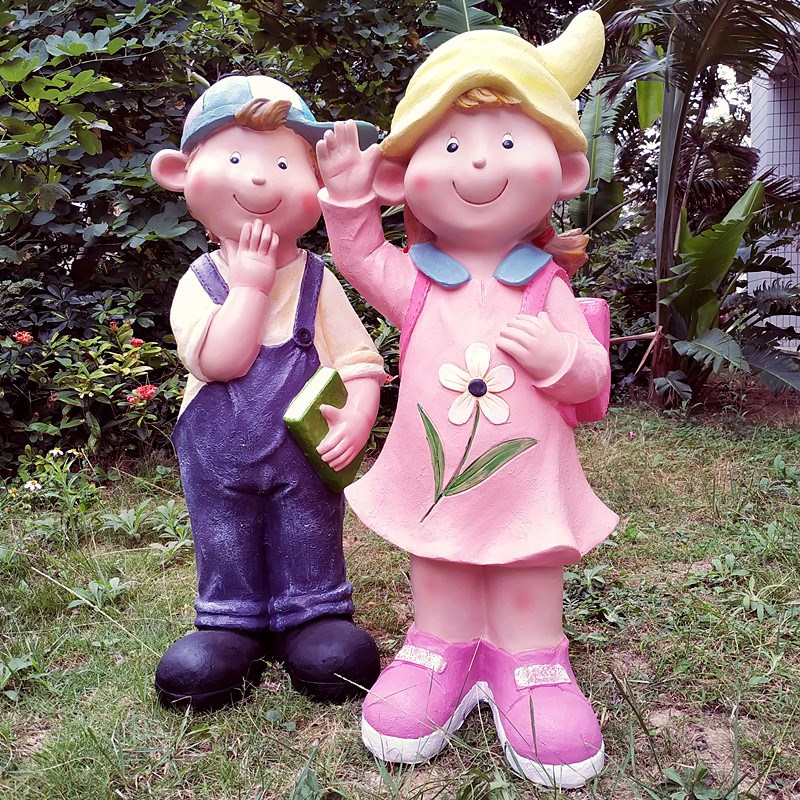 花园庭院装饰品卡通小孩摆件幼儿园读书小孩花盆园艺雕塑工艺礼品