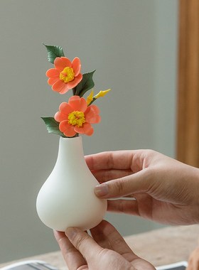德视手工捏花玫瑰陶花瓷花枝家居摆书桌电化柜博古架茶台摆件中式