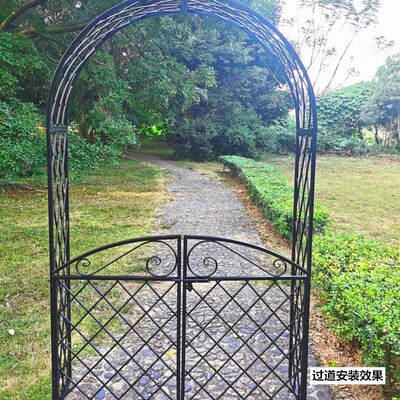 欧式铁墅庭院拱门花架别艺庭院拱门鲜花园艺爬藤网格拱门带门定制
