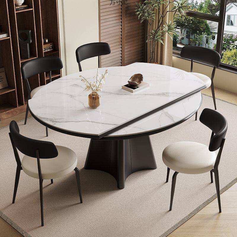 意式轻奢岩板餐桌方圆两用小户型现代简约家用可折叠伸缩吃饭桌厂