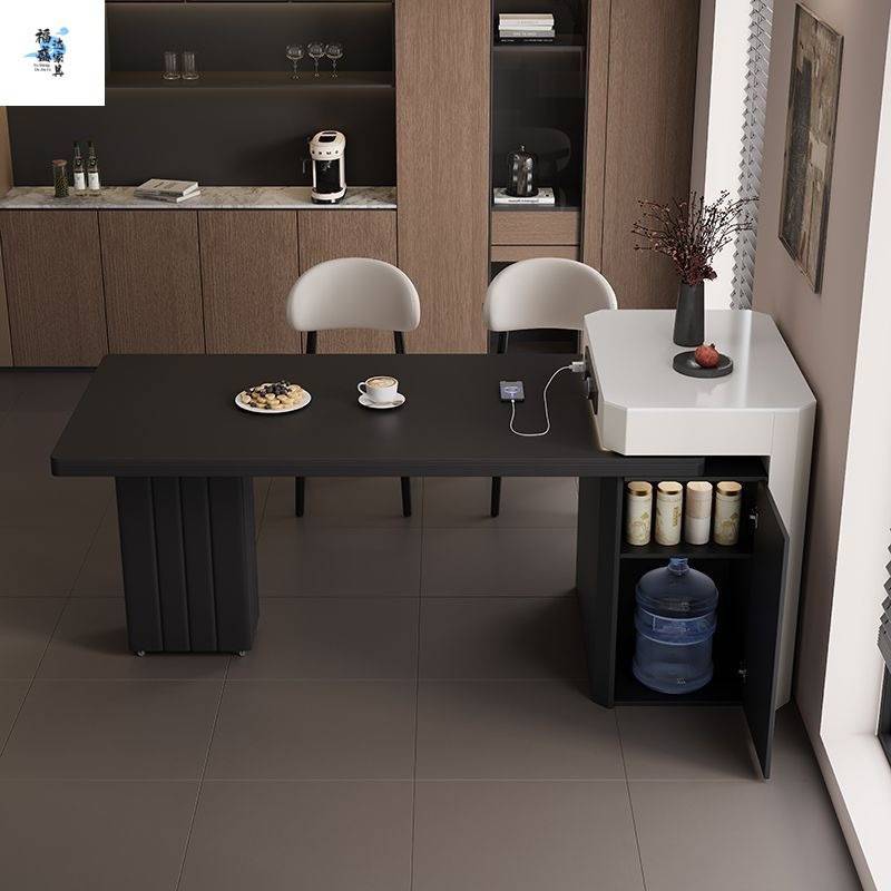 多功能轻奢岩板岛台餐桌一体家用可伸缩简约长方形茶几小户型餐桌