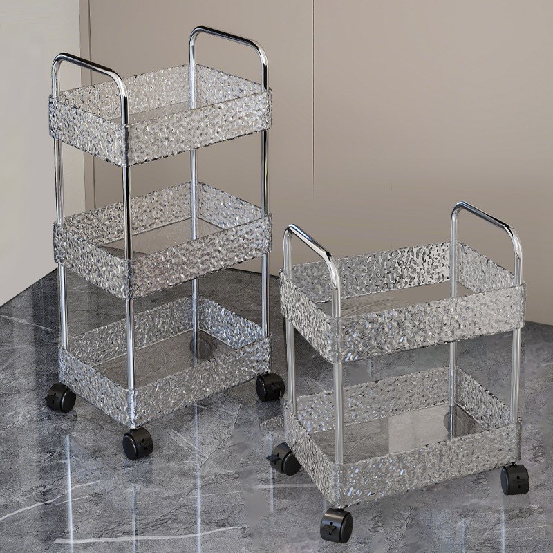 置物架家用客厅小推车厨房化妆室浴室落地多层收纳层架水波纹透小