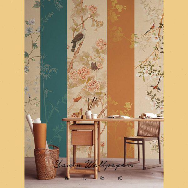古典花鸟壁纸素雅中式墙纸卧室床头墙布无纺布电视背景墙定制壁画