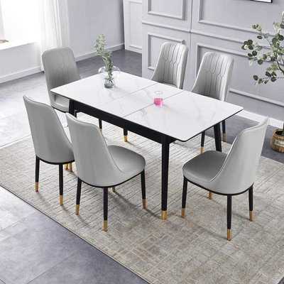 可伸缩岩板餐桌家用小户型实木现代简约轻奢折叠电磁炉多功能饭桌