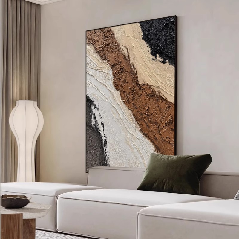 手绘油画现代极简玄关客厅山水大幅立体装饰画侘寂风抽象风景挂画