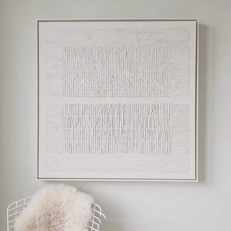 纯手绘油画侘寂风现代北欧极简抽象客厅装饰画几何肌理方形挂画