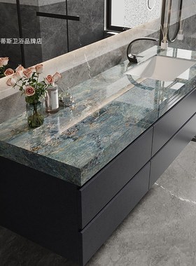 蓝色梦境岩板浴室k柜现代轻奢一体洗手盆卫生间洗漱台洗脸池柜组