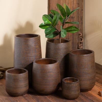 陶瓷落地花盆特大复古创意别墅装饰摆件客厅家R居绿植种树高款深