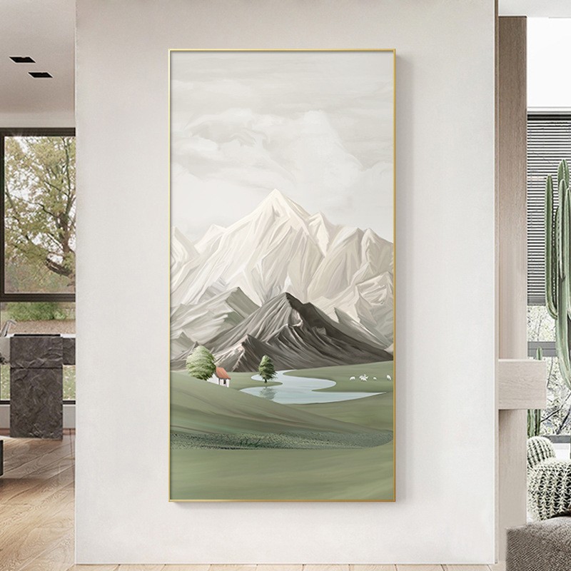 北欧玄关装饰画现代简约走廊山水风景挂画手绘肌理感过道壁画