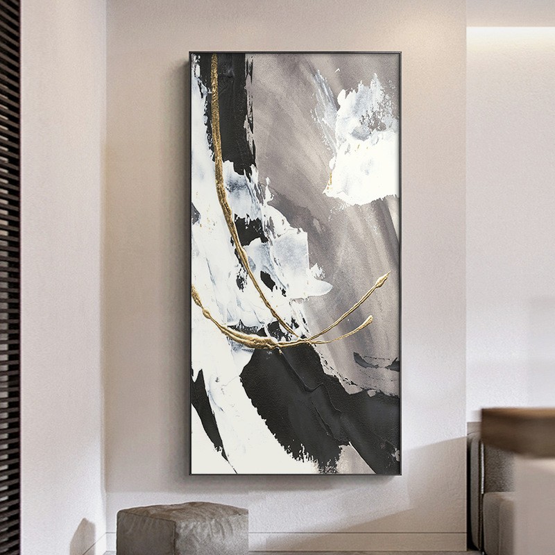 北欧现代抽象竖版装饰画走廊喷绘油画设计师非手绘玄关画