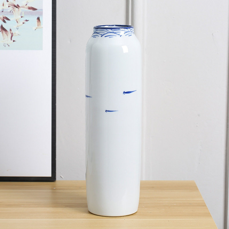 新中式简约现代青花瓷白色陶瓷花瓶三件套鲜花餐桌装饰品客厅摆件