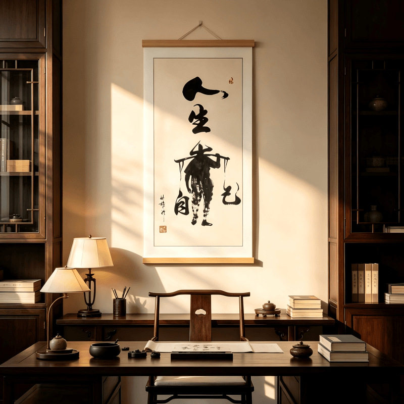 【人生靠自己】新中式书法挂画茶室办公室玄关客厅背景墙挂画