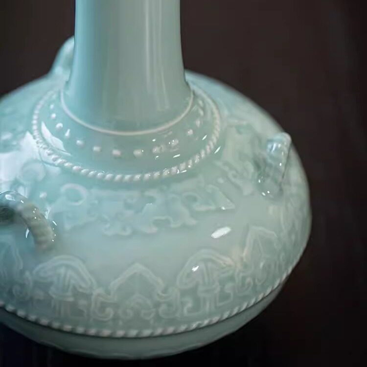 中式景德镇陶瓷仿古花瓶粉青釉三系瓶仿古瓷器居家博古架花瓶摆件