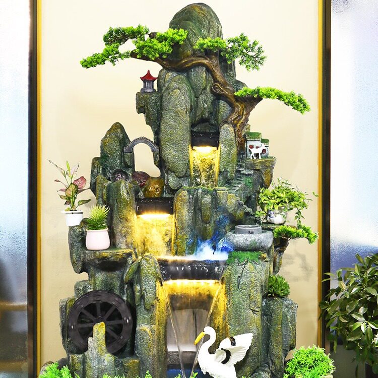 落地大型假山流水喷泉鱼缸加湿器庭院客厅阳台开业乔迁装饰品摆件