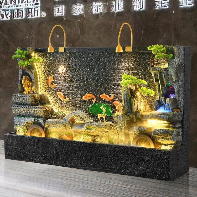 水幕墙流水屏风喷泉假山水景公司大厅客厅装饰循环水开业落地摆件