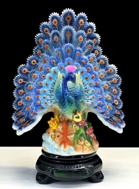 孔雀开屏摆件汉白玉新中式客厅玄关电视柜装饰品乔迁结婚新居礼品