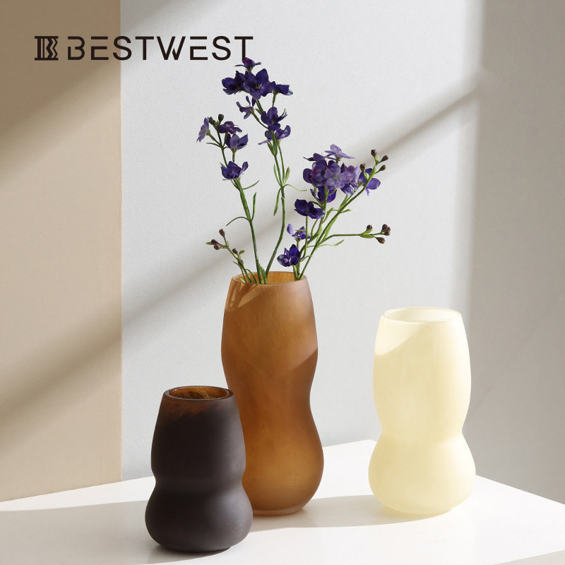 Best west 玉质葫芦形大肚玻璃花瓶摆件家居设计师装饰品水培花瓶