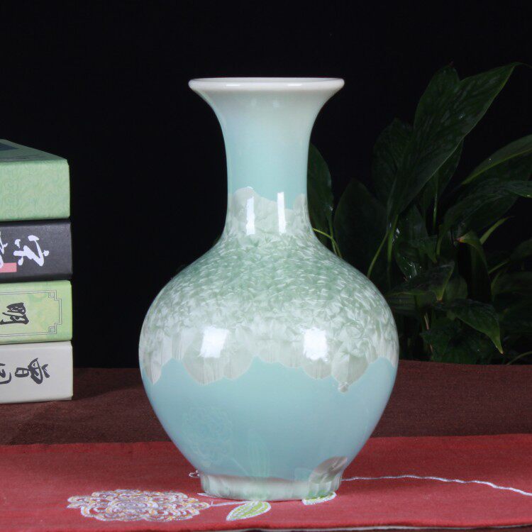 景德镇瓷器摆件现代中式花瓶花插 窑变结晶釉小花瓶工艺礼品