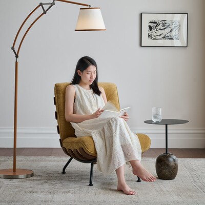 圣马洛休色椅 沙古黄闲懒人沙发胡桃木设计师极简单人复发椅布艺