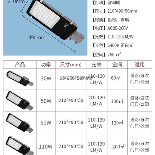 防水le2 路灯灯外100wd20v小区超亮乡村道路户头灯新农村挑臂路灯