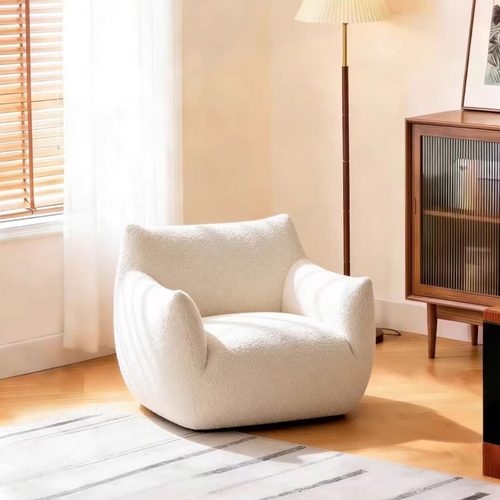 舒格尔龙猫休闲椅法式奶油风设计师沙发椅客厅羊羔绒单人沙发转椅