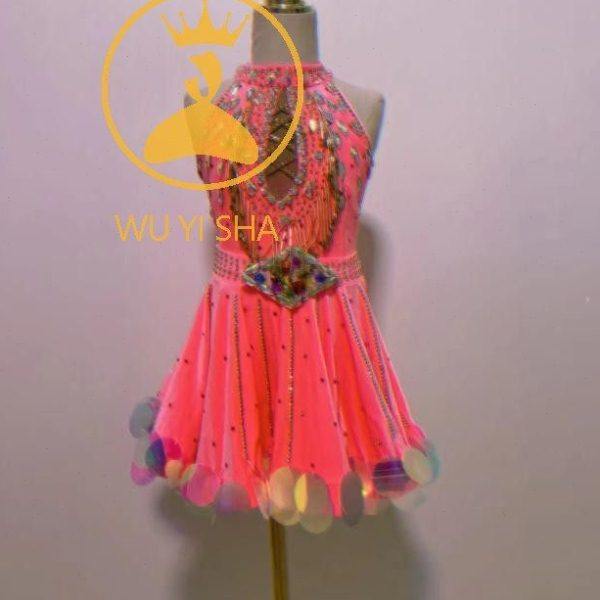 少儿拉丁舞演出服儿童拉丁赛服比赛服亮片舞蹈服高端花服1844