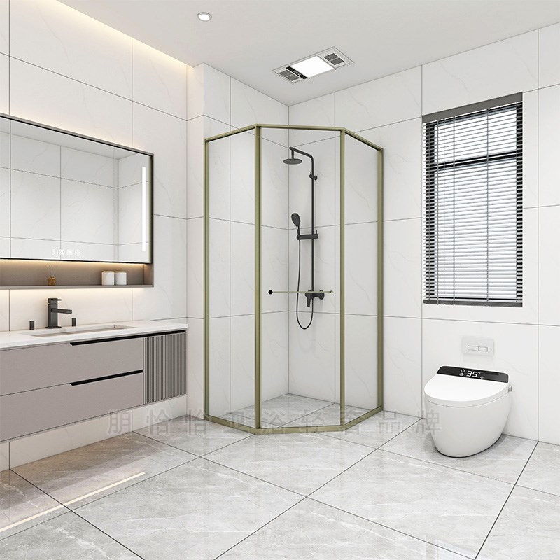 轻奢极窄长红淋浴房钻石型家用隔断玻璃门浴室干S湿分离卫生间浴