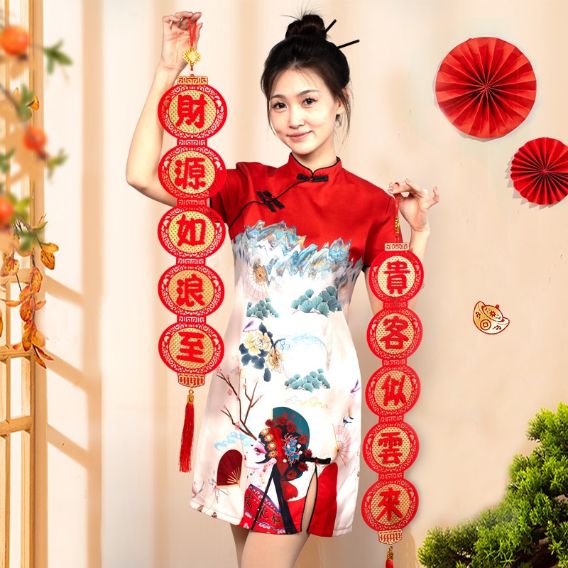 新款镂空小对联新年灯笼串挥春过年立体挂件X客厅背景挂饰