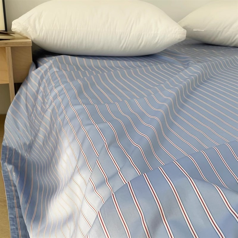 新假期 60支长绒棉床单100全棉床笠G蓝白红搭配条纹百搭单件复古
