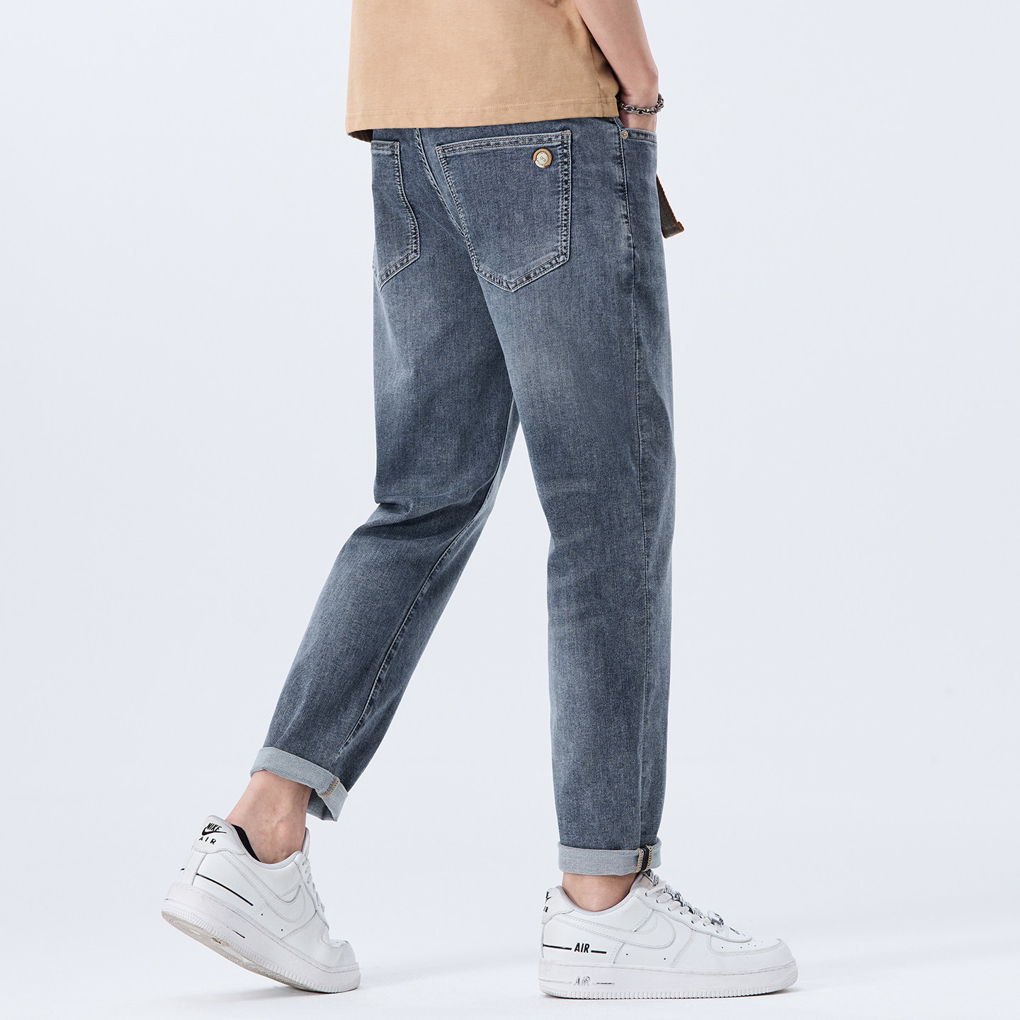 专柜品质 九分牛仔裤男士2026新款潮流印花修身弹力直筒水洗9分裤