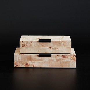 复古中古风售楼处酒店大堂柜子上软装饰品金色收纳盒装饰盒木摆件