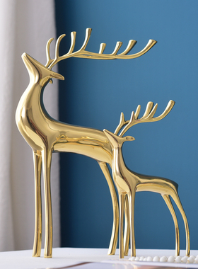 北欧纯铜小鹿摆件客n厅玄关电视柜书房办公桌轻奢家居软装饰品摆