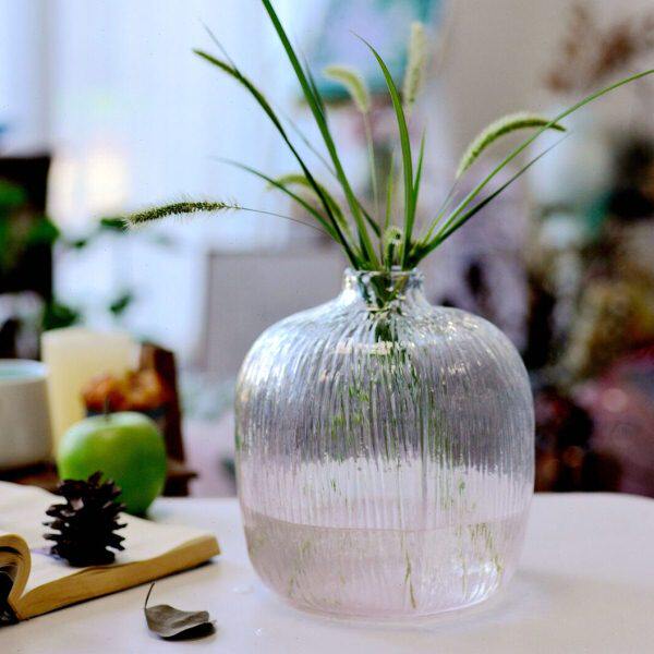 手工雾粉渐变色树皮纹玻璃花瓶小口大肚马醉木吊钟插花器家居摆件