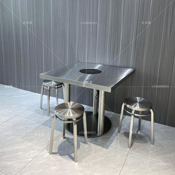 网红店工业风火锅店烤肉店不锈钢餐桌三角柱方形火锅桌拉丝小圆凳,住宅家具,不锈钢/PVC餐桌,淘宝优惠券,粉丝福利购,淘宝优惠卷