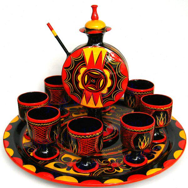 包邮四川凉山彝族民间漆器彩绘纯手工艺品扁酒壶酒具礼盒大号摆设