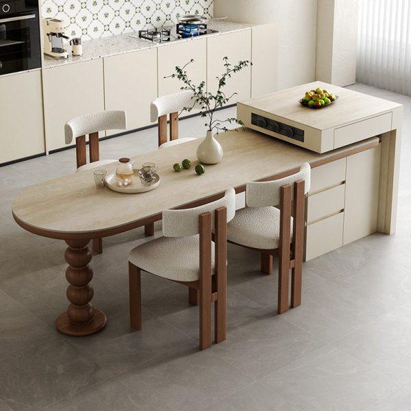 法式中古风可伸缩岛台餐桌一体家用小户型圆弧洞石岩板岛台餐桌椅,住宅家具,岛台餐桌,淘宝优惠券,粉丝福利购,淘宝优惠卷