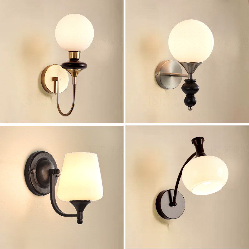 中古风客厅壁灯法式复古r玻璃高级温馨卧室床头灯走廊过道楼梯灯